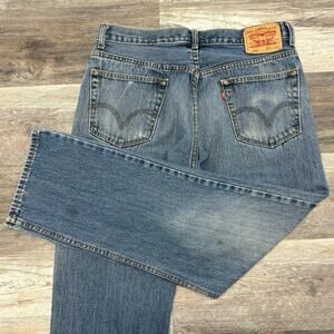 Vintage Y2K Levis 505 Mid Wash Blue Mens 35x31 Regular Fit Denim Jeans Red Tab‎